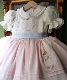 Robes pour filles 0-12 ans bébé fille été rose lapin broderie turc Vintage Lolita princesse robe de bal robe pour anniversaire vacances décontracté Eid 230403