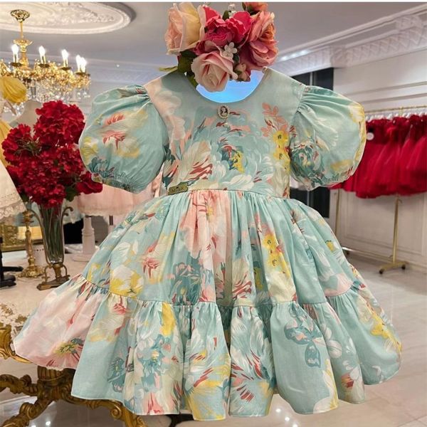 Robes de fille 0-12Y bébé fille été Rose Floral bleu turc Vintage Lolita princesse robe de bal robe pour anniversaire vacances décontracté Eid 230615