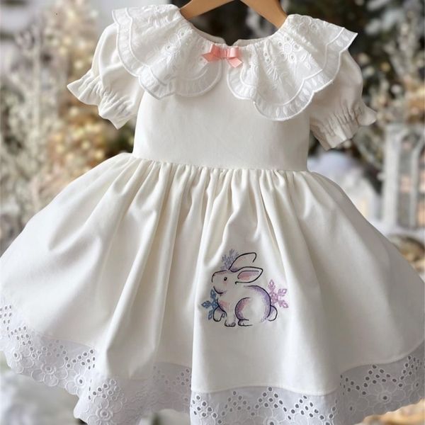 Robes pour filles 0-12 ans bébé fille été blanc lapin broderie turc Vintage Lolita princesse robe de bal robe pour anniversaire vacances décontracté Eid 230403
