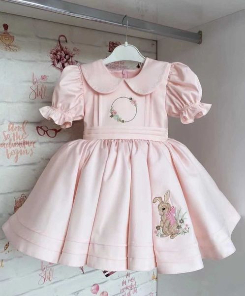 Robes de fille 0-12 ans bébé filles d'été rose lapin broderie trkiye rétro princesse lolita robe de bal anniversaire de vacances de vacances eid al fitrl2405