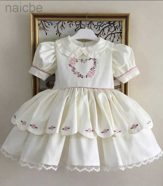 Robes de fille 0-12y bébé été rose fleur broderie vintage lolita princesse robe blanche pour vacances décontractée eid ldd240313