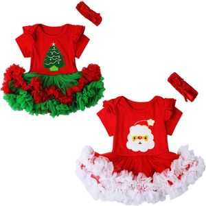 Girl's jurken 0-18m baby kerstjurk 2pcs set santa claus boom geboren meisjes tutu hoofdband feest outfit Costumegirl's