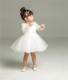 Mädchenkleider 0–24 Monate langärmeliges Babykleid für Kleinkinder, Geburtstagsfeier, kleine Mädchen, weiß, Hochzeit, Taufe, 231213