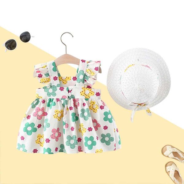 Vestidos de niña Vestido de niña de 0-3 años Summer Set de 2 piezas Falda de la playa Baby Baby+Sol Gat Sun Childrens Flower Algodón de algodón
