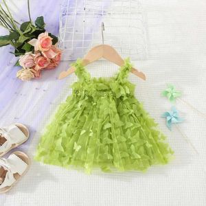 Girl's jurken (0-3 jaar) zomer nieuwe babymeisjes jurk stevige kleur halter vlinder verfraaid a-line rok mesh zoete prinses h240527 t723