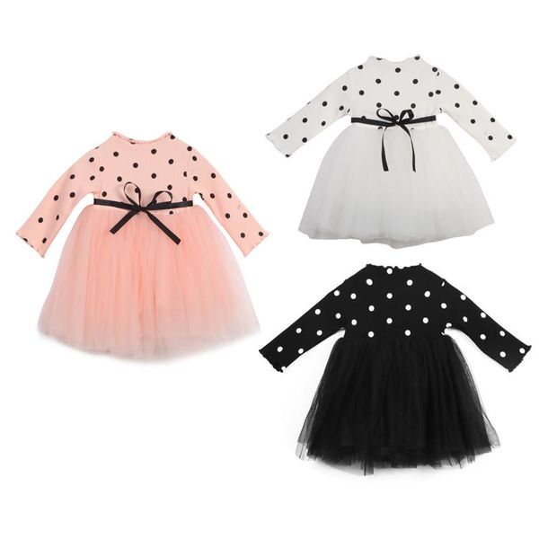 Robes de fille 0-4Y Kid Girls Princess Baby Dress Born Infant Girl Vêtements Bow Dot Tutu Robe de bal Sweat 3 Style Outfit PartyGirl's