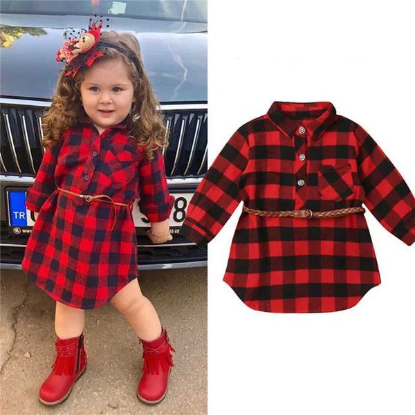 Robes de fille 0-5t Christmas Toddler nouveau-né bébé robe fille rouge plaid coton princesse fête à manches longues fille fille hiver