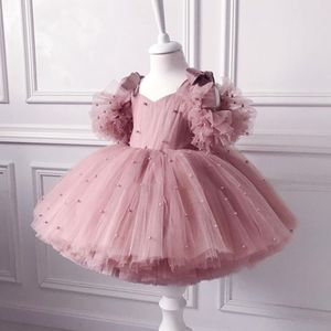 Robes de fille 0-5Y robe de bébé fille robe de bébé robe de baptême perle maille robe de princesse tutu arc robe de fête d'anniversaire robe de bébé fille 230417