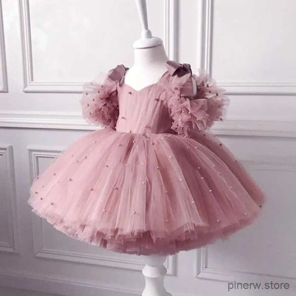 Robes de fille 0-5Y bébé fille robe bébé robe de baptême robe perle maille princesse robe tutu arc fête d'anniversaire robe bébé fille robe