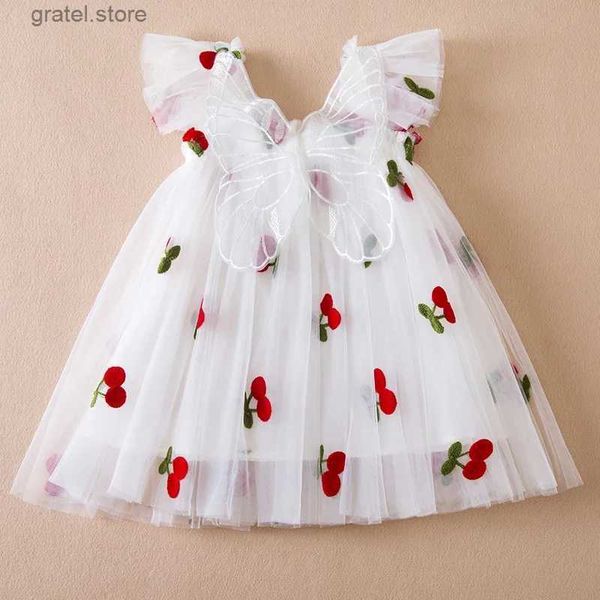 Vestidos de niña 1-5 años Vestido de niña de verano con alas de mariposa Lindo Cherry Tulle Princesa Vestido Princesa Cumpleaños Vestidos de vacaciones casuales