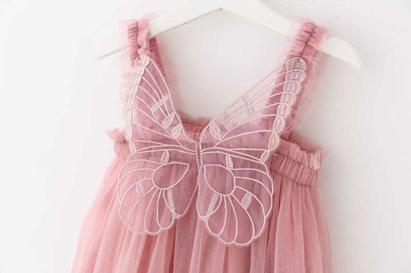 Robes de fille 1-5T bébé papillon princesse robe rose robe de mariée pour fille de fleur 12M infantile 1er anniversaire baptême tenue été tissu décontracté