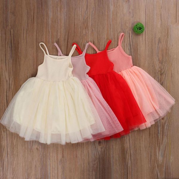 Robes de fille 1-5Y bébé filles robe d'été enfants vêtements couleur unie sans manches Tulle Tutu décontracté fête princesse enfants tenues