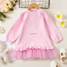 Mädchen Kleider 1-6 Jahre Kinder Mädchen Geprägte Herzen Herbst Winter Langarm Kleid Rosa Patchwork Mesh Prinzessin Kleid Geburtstag Party Outfit