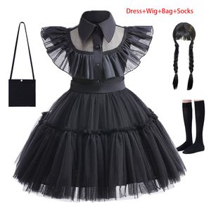 Meisjes Jurken 1-6 Jaar Kinderen Wednesday Addams Cosplay Voor Meisje Kostuum Vestidos Voor Kinderen Feestjurken Halloween Zwart Kostuums 230615