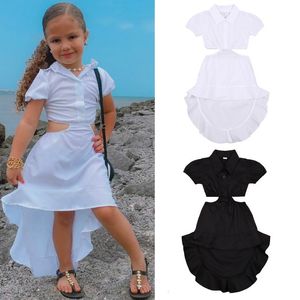 Robes pour filles 1-6Y Enfants Filles Robe d'été Vêtements pour enfants Bébé Manches courtes Revers Ruffle Maxi Robes Plage Casual Shirt Dress Outfits 230617