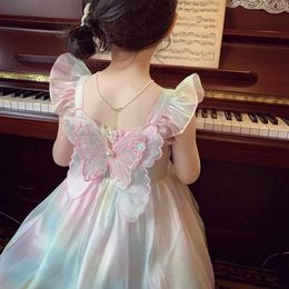 Robes de fille 1 à 8 ans mignonne fille fille princesse robe d'été Nouveau dégradient arc-en-ciel décoration sirot