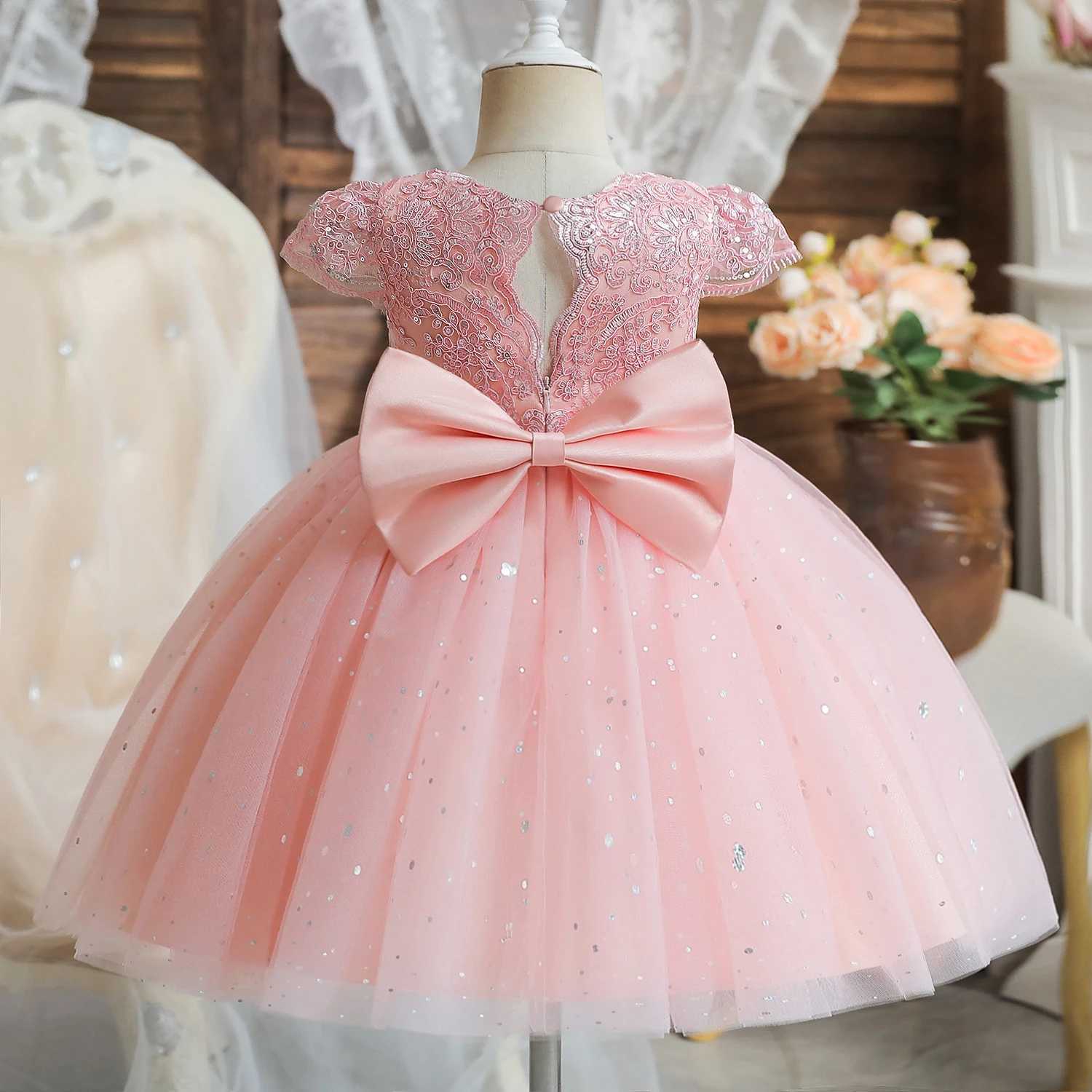 Girl's Dresses 1 to 5 Year Baby Girls Dress Embroidery Lace Infant 1st Birthday Baptism Party Vestidos Toddler Kids Wedding Evening Formal Gown Y240514