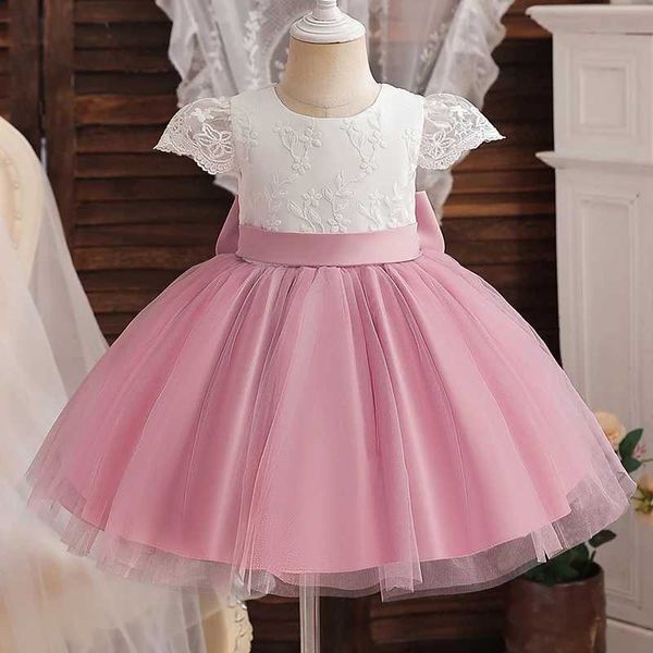 Robes de fille 12m bébé robe de baptême formel mignon fille broderie fleur anniversaire robe de bal de bal enfants arc vêtements de mariage