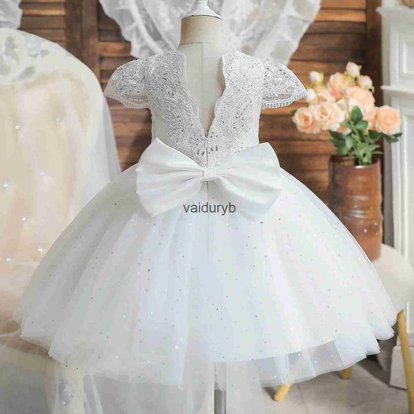 Vestidos de niña 12M Bebé niña bautismo blanco princesa vestido infantil un año fiesta de cumpleaños ropa bordado lentejuelas flor niña vestidos de noviavaiduryb