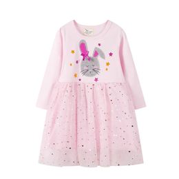 Vestidos de niña 2 7T Princess Girls Rabbit Bordado Manga completa Ropa para niños Venta Falda de malla Traje para niños pequeños 231018