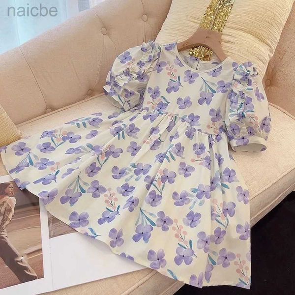 Robes d'été pour filles de 2 à 7 ans, robes de princesse violettes à fleurs, vêtements à manches, vêtements mignons pour bébé, ldd240313, nouvelle collection