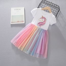 Girl's jurken 2-8 jaar eenhoorn jurk katoen baby kinder rainbow tutu jurk mode meisjes feest prinses kleding outfits 230403