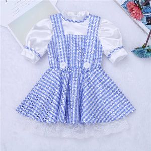 Vestidos de niña 2017 Cute Blue Kids Girl Manga corta Lunares Plaid Bebé recién nacido Niñas pequeñas Disfraz de Halloween Cosplay Vestido de fiesta 12 M-8Y G230222