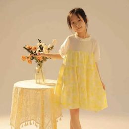 Girl's Jurken 2018 Zomerjurk Zoete dunne korte mouwen prinses jurk gele bloemjurk bloemenmeisje jurk zoet en zachte design jurk2405