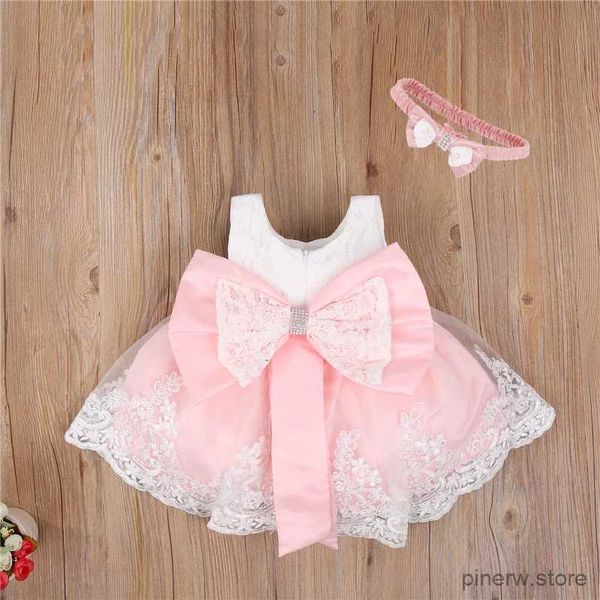 Robes de fille 2021 Nouveau-né Bébé Princesse Filles Robe Bandeau 6 Couleurs Sans Manches Dentelle Bow Fleurs Robe De Mariage Fête Enfants Vêtements 0-24M