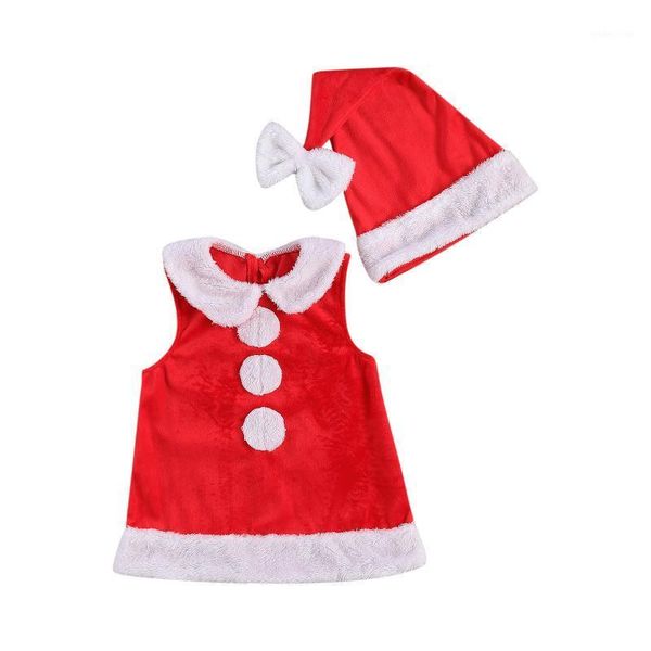 Vestidos de niña 2022 Infant Born Kid Baby Girls Conjunto de ropa de Navidad Red Coral Fleece Gorro sin mangas Casual Ropa de Navidad