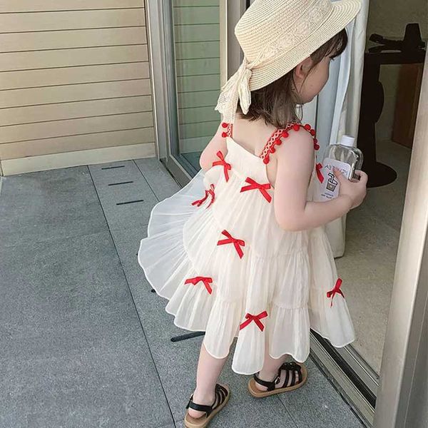 Robes de fille 2022 Nouvelles filles d'été Dress Western Sweet Bow Strap Princesse Vest Party Princess Dress Children Kids Toddler Girl Vêtements