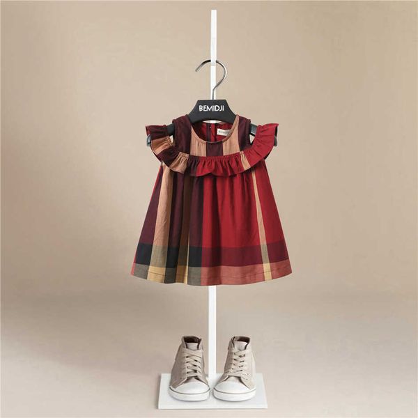 Robes de fille 2022 été nouveauté Plaid vêtements pour enfants mode fille robe coton manches de vol princesse enfants vêtements décontractés 1-10 ans T230106