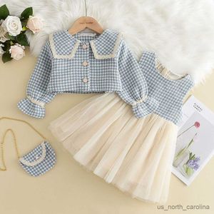 Girl's Dresses 2023 Autumn New Girls 'Princess Lovely Plaid Top Dress+Retro Coat Patchwork Set Fashion Casual Pastoral Soft Comfortabele Set R230816