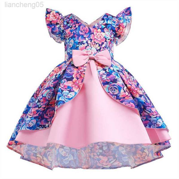 Robes de fille 2023 bébé fille princesse robe de bal enfants imprimé floral patchwork longue robe infantile violon piano performance venez enfant partywear W0224