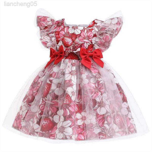 Robes de fille 2023 bébé filles robe florale enfants fille bowknot tulle princesse robes tout-petits style chinois robes de bal pour 1er anniversaire W0224