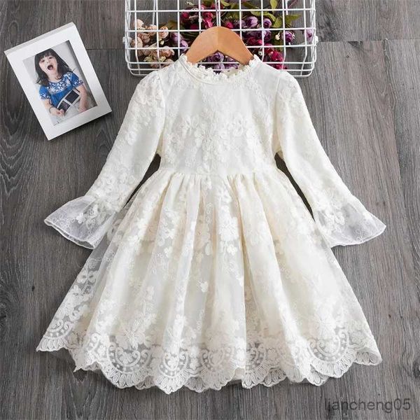 Vestidos de niña 2023 elegante bordado flor niña vestido primavera manga larga ropa para niños fiesta de cumpleaños traje bebé escuela ropa casual