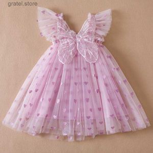 Vestidos de niña 2023 Vestido para niños Vestido de verano para niña con alas de mariposa Floral Puff manga Dance Tutu Mesh Princess Vestida
