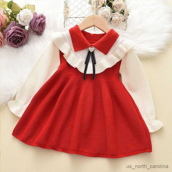 Vestidos de niña 2023 NUEVOS Niños para bebés Niñas Autumno lindo Corazón Sweet A-Line Patchwork Vestido de manga larga Faldas cortas 2 PCS Fashion Fashits R230816