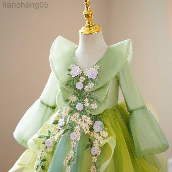 Vestidos de niña 2023, nuevos vestidos de princesa de flores para niñas, vestidos de desfile de niños verdes hinchados, ropa de primera comunión para niños, vestidos de bebé, túnica W0221