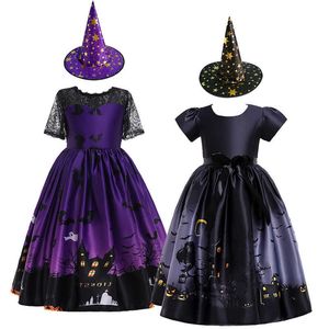 Girl's jurken 2023 Nieuw Halloween Patroon Girls Jurk Kids Carnival Party Pompoen Heks Cosplay Princess Dress 5 6 7 8 9 10 11 12 Jaar G23022222