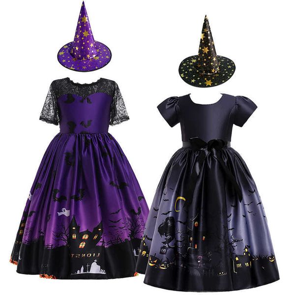 Robes de fille 2023 New Halloween Pattern Girls Dress Kids Costume de fête de carnaval Citrouille Sorcière Cosplay Princess Dress 5 6 7 8 9 10 11 12 Year G230222