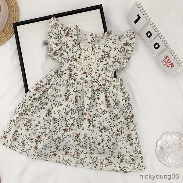 Robes de fille 2023 New Summer Girls 'Dress Baby Cute Flower plissé sans manches Party Princess Children's Toddler Kids Girls Clothing R230607