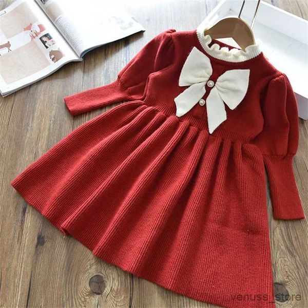 Robes de fille 2023 nouvelle robe d'hiver en laine pour enfants 2-6 ans bébé fille nouvel an vêtements enfants automne col haut manches longues robes décontractées