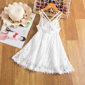 Robes de fille 2023 nouvelles jeunes filles blanc fronde Robe enfants dos nu sans manches fleur dentelle broderie robe de soirée de mariage princesse vêtements 3-8Y AA230531