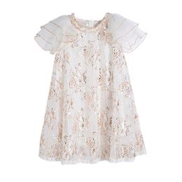 Robes de fille 2023 été manches évasées robe de princesse nouvelle dentelle maille patchwork vêtements pour enfants robes de soirée pour enfants # 7266HKD230712