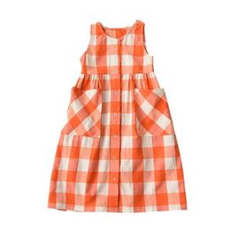 Robes de fille 2023 été robes d'enfants pour les filles Casul Style coréen bébé filles princesse robe d'été coton enfants Plaid robe à simple boutonnageHKD230712