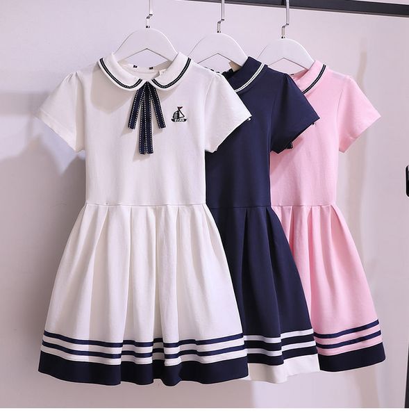 Robes de fille 2023 été rétro filles longue robe coton col marin adolescent rayé JK Preepy bébé vêtements enfant en bas âge 7 10 12 ans 230705