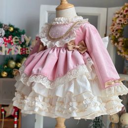 Vestidos de menina 2023 Vesidos Toddler Girl Baby Lace Lolita Dress Festa de casamento Princesa 1º aniversário da noite 231128