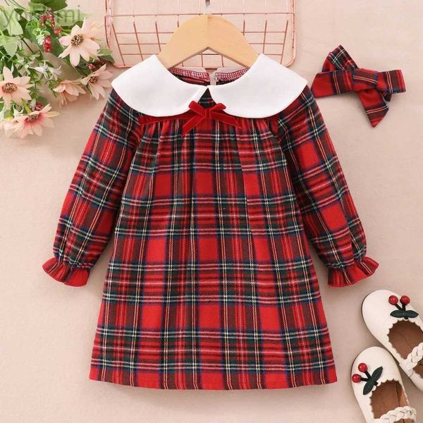 Robes de fille 2024 robe bébé vêtements de fille manches longues 1 2 3 4 5 ans plaid rouge jolie fête d'anniversaire robe princesse pour enfants fille d240423