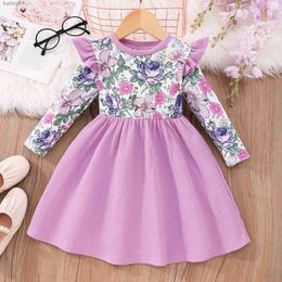 Robes de fille 2024 robe bébé fille enfants vêtements violet floral automne hiver manches longues enfants fête princesse robes 2 3 4 5 6 ans yq240327